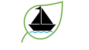 Project logo. depicting an iconographic sailing boat inside of a green leaf